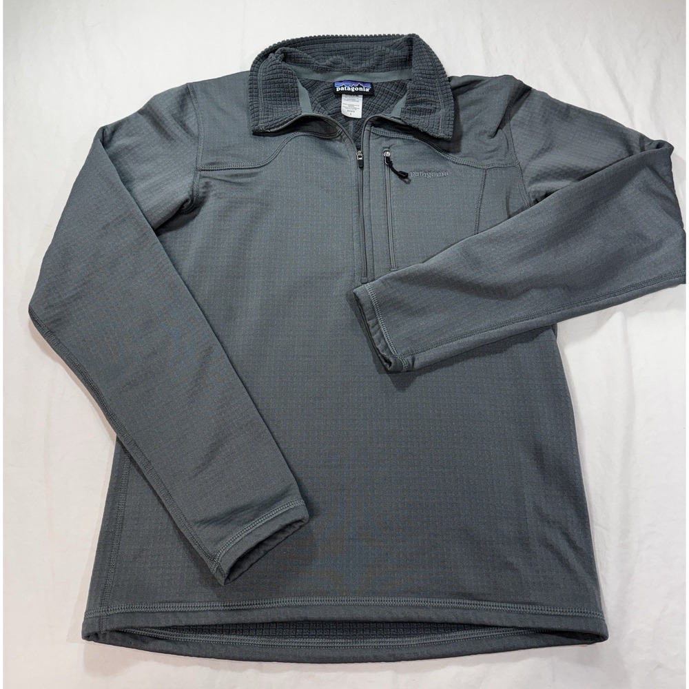 Vtg Patagonia R1 Pullover Mens Small Grey Polartec Grid Fleece 1/4 Zip Active